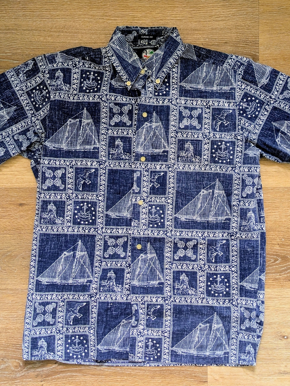 Reyn spooner Navy White Sailboat Print Short-Sleeve Button-Down Shirt